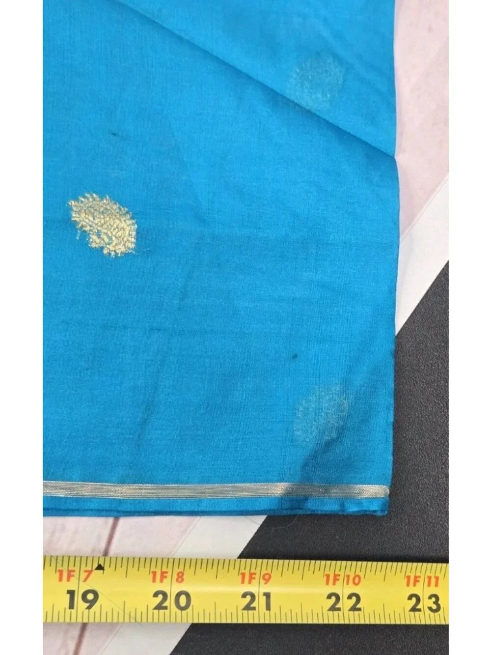 Hand Woven 100% Pure Silk TOURQOUISE GOLD Made in India Saree Scarf @ 45